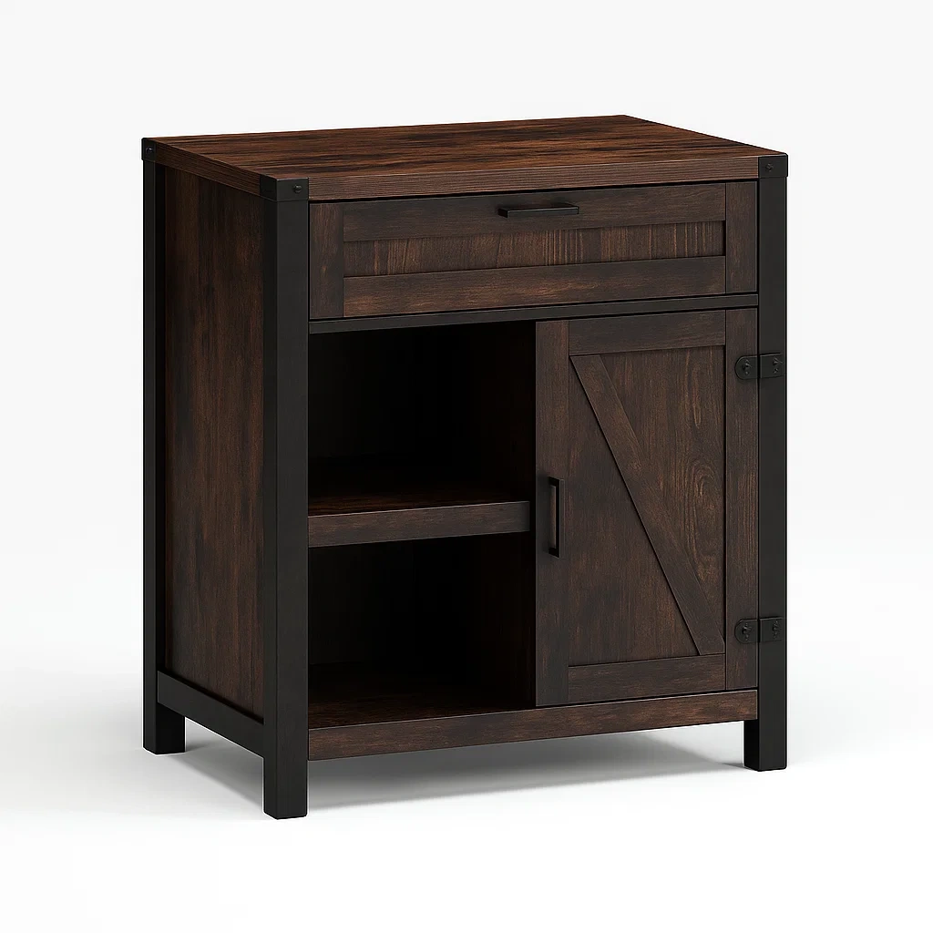 Armadietto da cucina in legno con dettagli in metallo marrone e nero h80xl60xp35 cm-CASALIQ