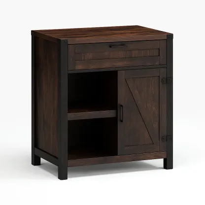 Armadietto da cucina in legno con dettagli in metallo marrone e nero h80xl60xp35 cm-CASALIQ