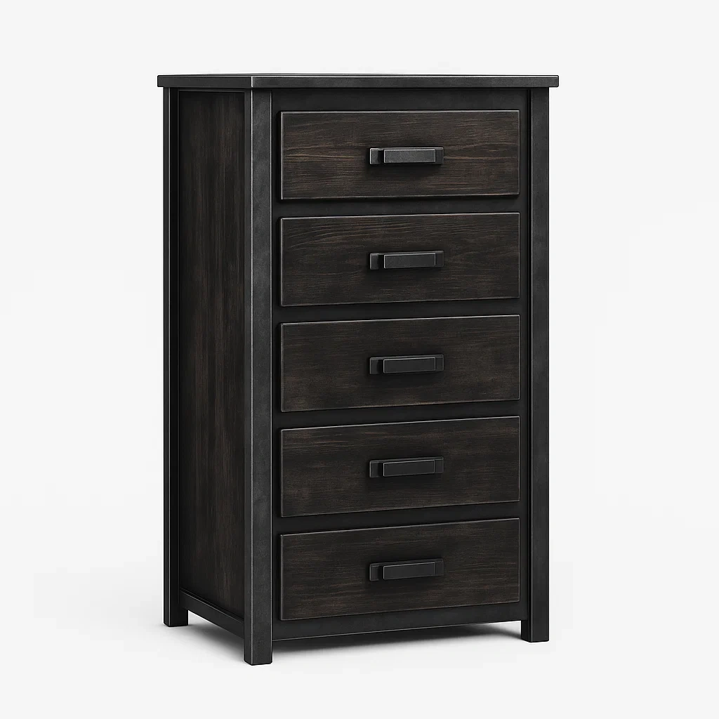 Cassettiera alta a 5 cassetti in legno massello nero-CASALIQ