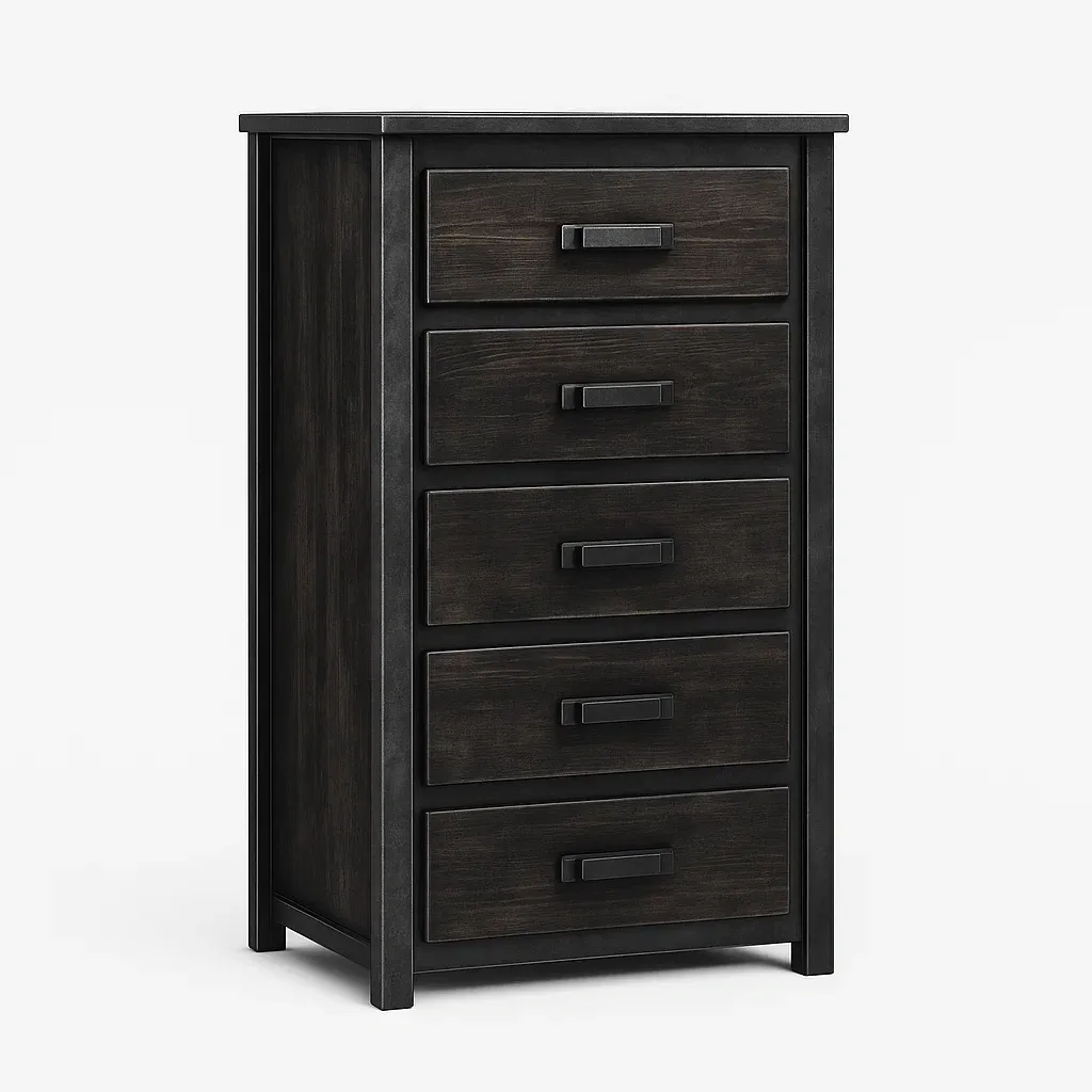 Cassettiera alta a 5 cassetti in legno massello nero-CASALIQ