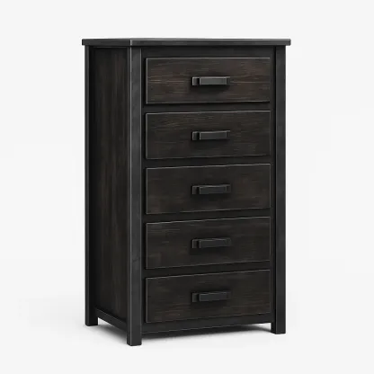 Cassettiera alta a 5 cassetti in legno massello nero-CASALIQ