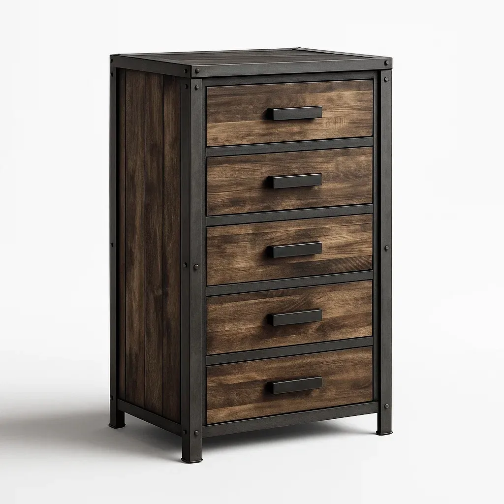 Cassettiera in legno e metallo a 5 cassetti-CASALIQ