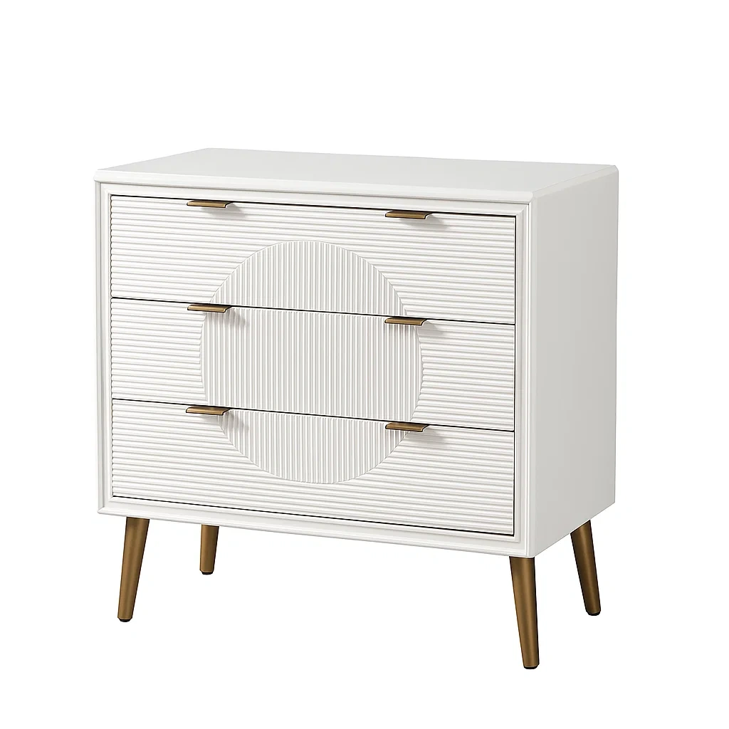 Cassettiera a tre cassetti in legno mdf con gambe in metallo bianco-CASALIQ