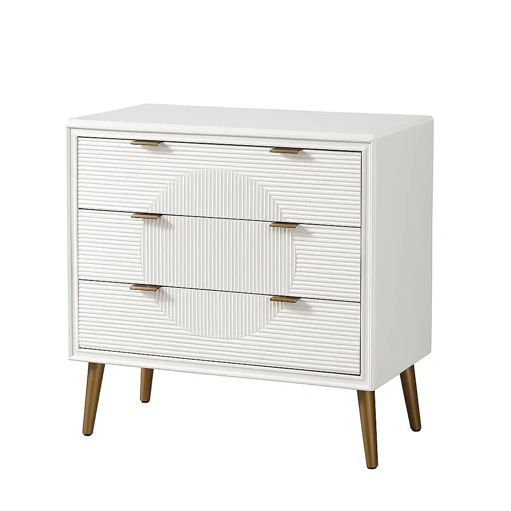 Cassettiera a tre cassetti in legno mdf con gambe in metallo bianco-CASALIQ