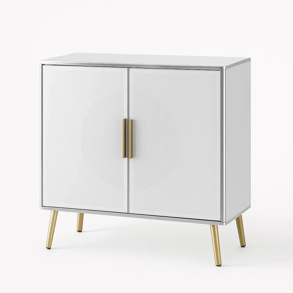 Armadietto in mdf a due ante con gambe e maniglie in acciaio dorato-CASALIQ