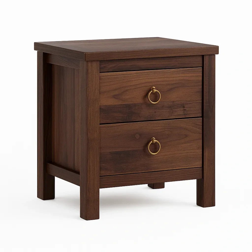 Comodino in legno con 2 cassetti manopole anello 45x35x55 cm-CASALIQ