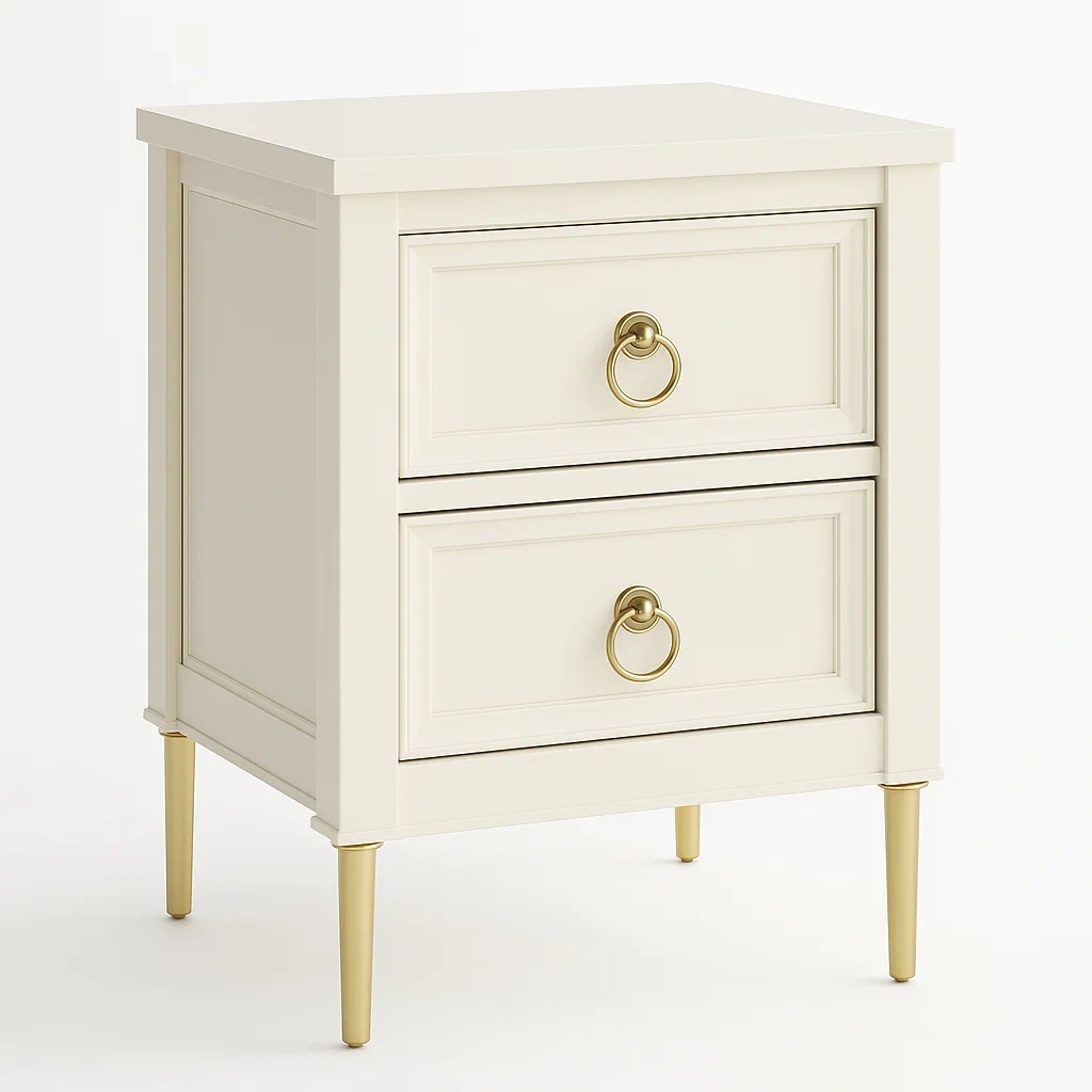 Comodino in legno con 2 cassetti maniglie in metallo 50x40x60 cm avorio-CASALIQ