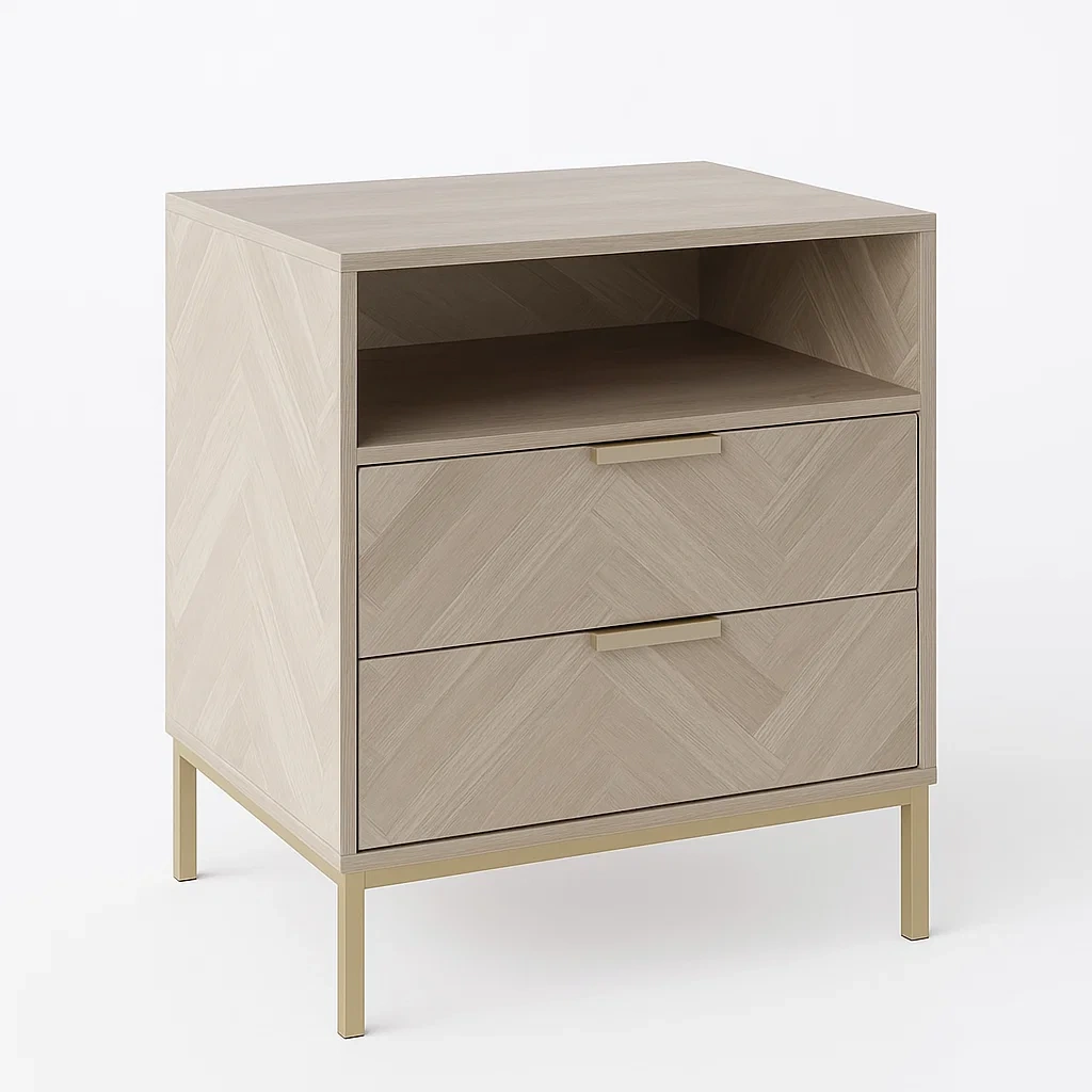 Comodino con due cassetti in legno e metallo 40x40x60 cm-CASALIQ