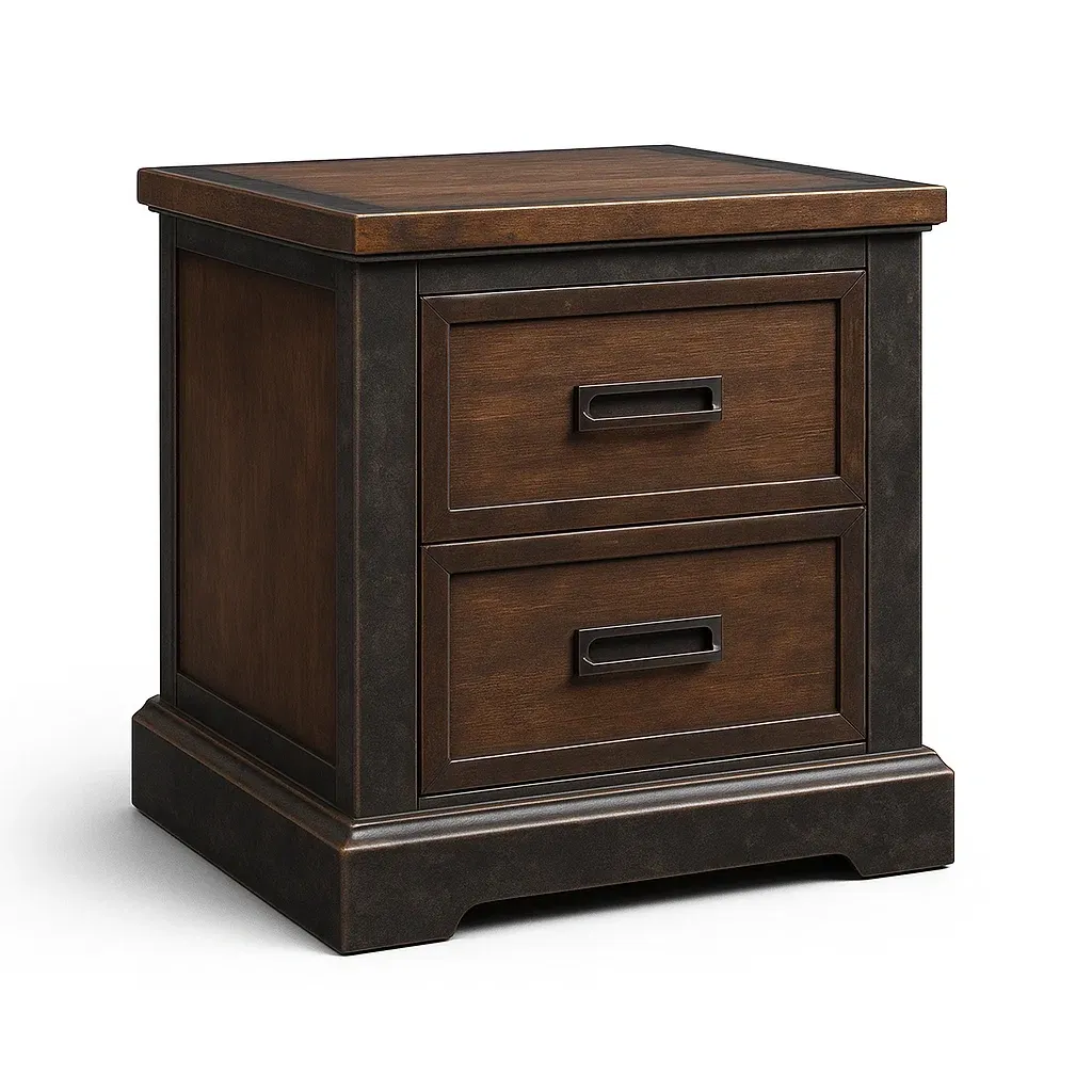 Comodino in legno con cassetti in finitura marrone scuro e nero-CASALIQ