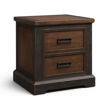 Comodino in legno con cassetti in finitura marrone scuro e nero-CASALIQ