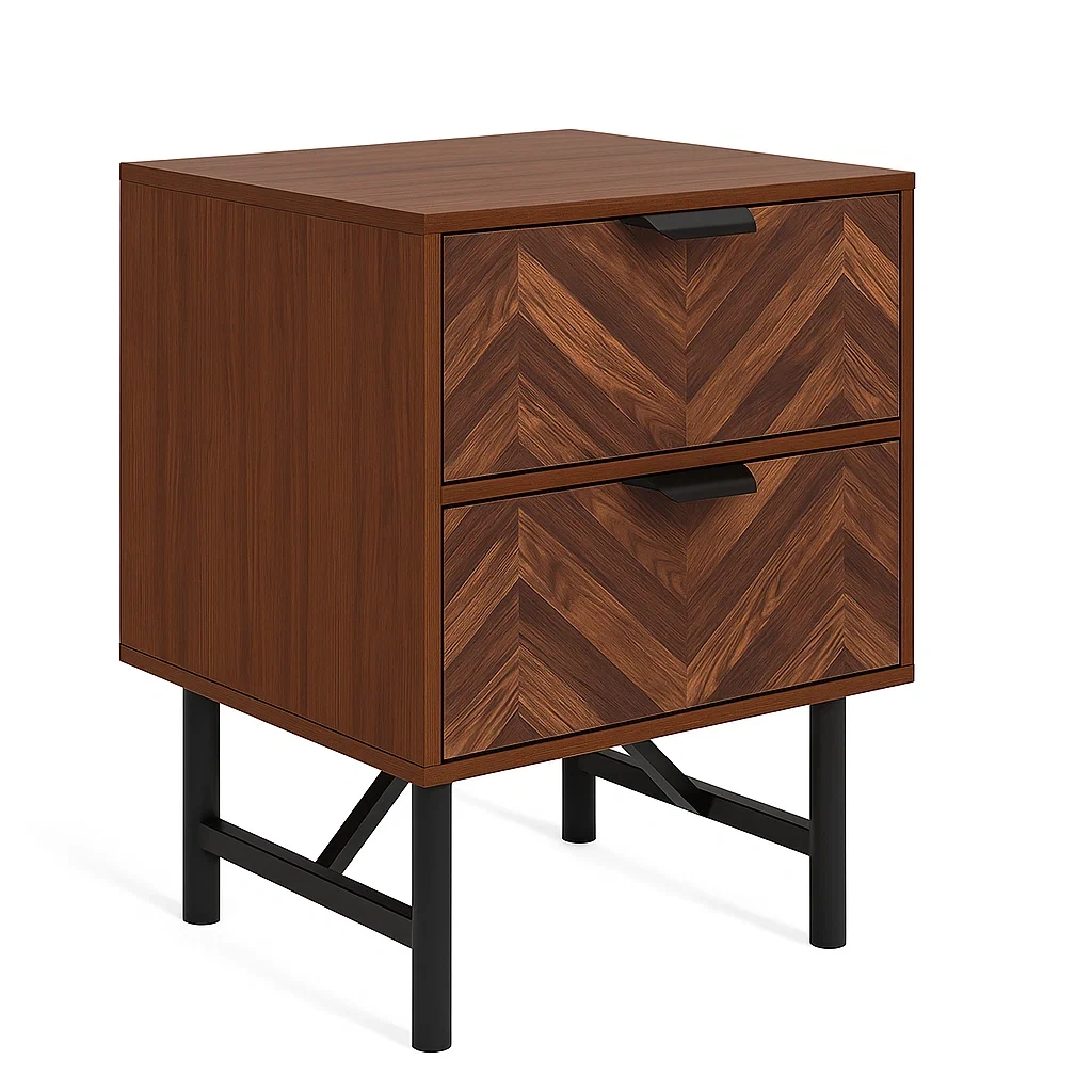 Comodino con 2 cassetti in legno laminato e metallo colore noce 40x40x60 cm-CASALIQ