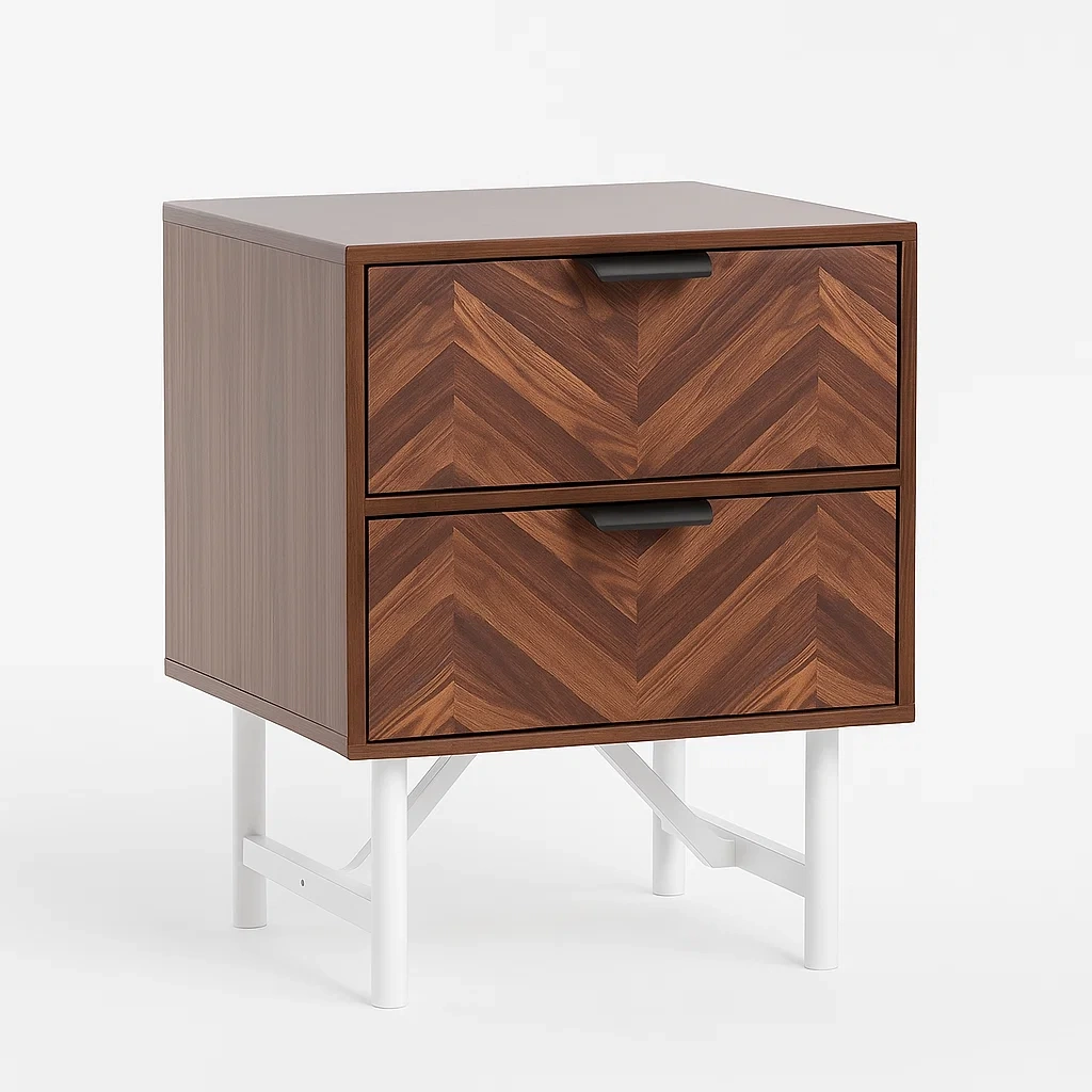 Comodino in legno con 2 cassetti motivo chevron-CASALIQ