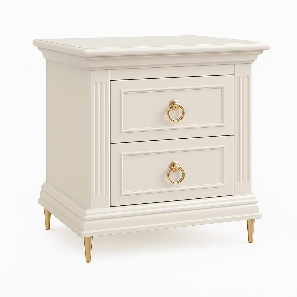 Comodino in legno con cassetti avorio e maniglie dorate-CASALIQ