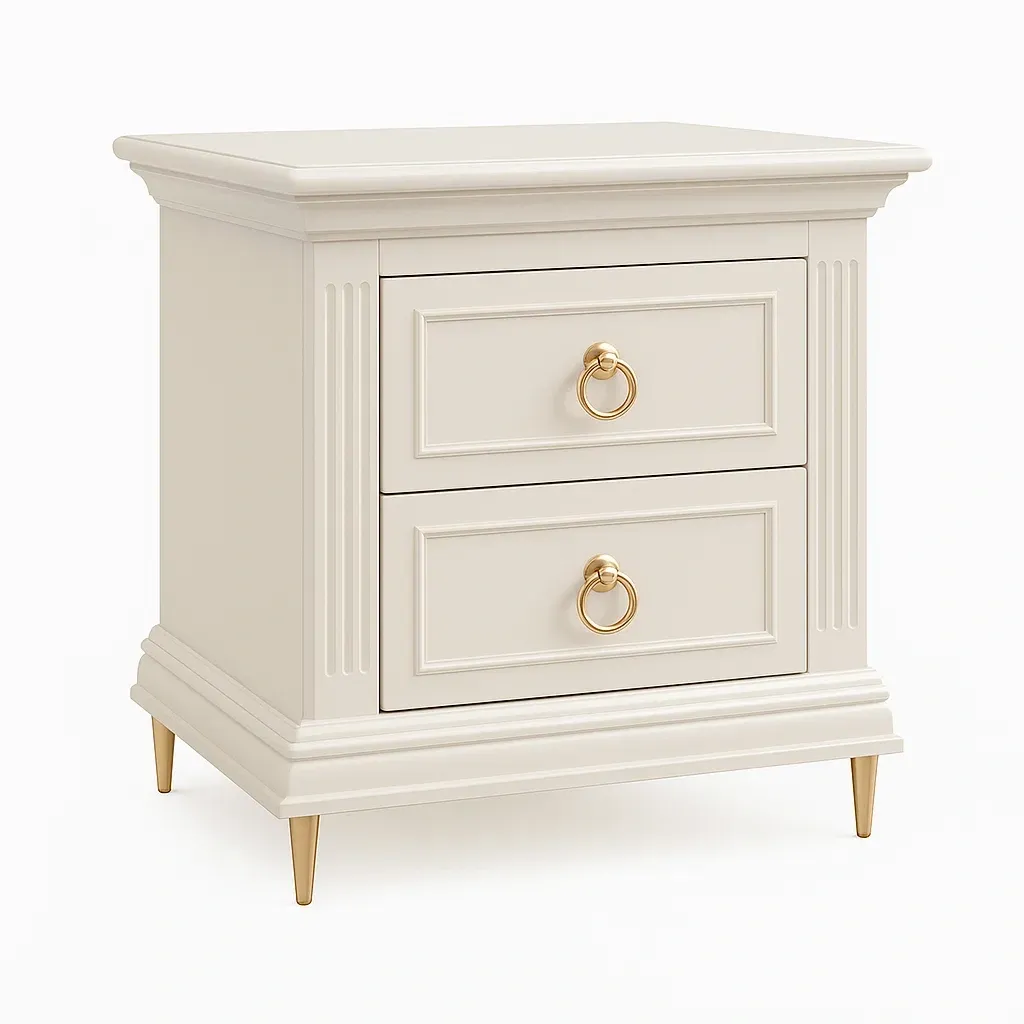Comodino in legno con cassetti avorio e maniglie dorate-CASALIQ