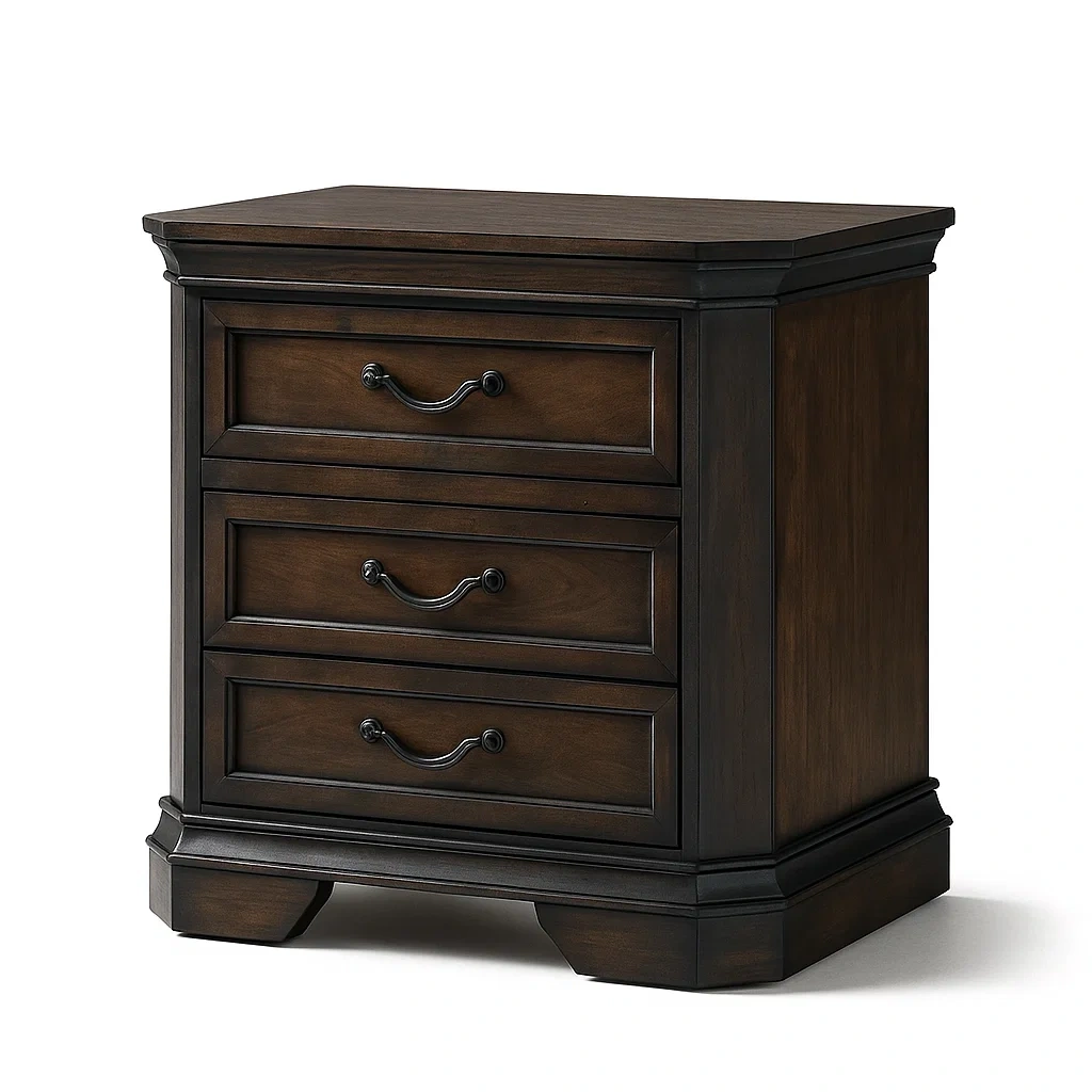 Comodino con tre cassetti legno marrone 70x45x65-CASALIQ