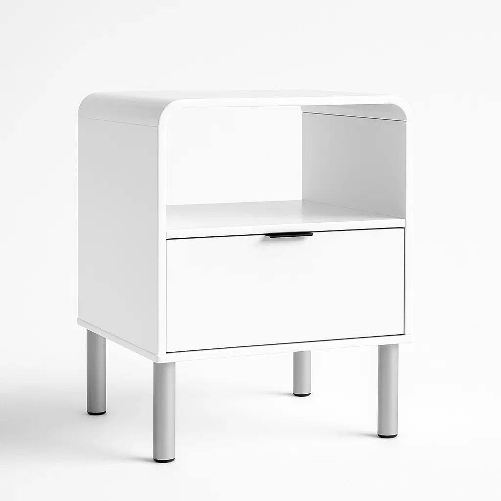 Comodino con cassetto in mdf e gambe in metallo bianco 40x30x60 cm-CASALIQ