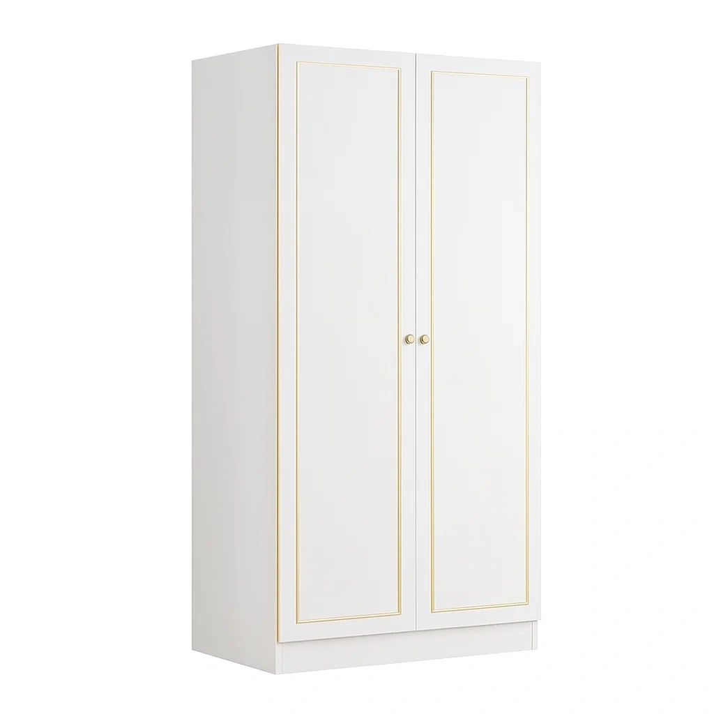 Armadio a due ante in mdf bianco e dettagli dorati-CASALIQ