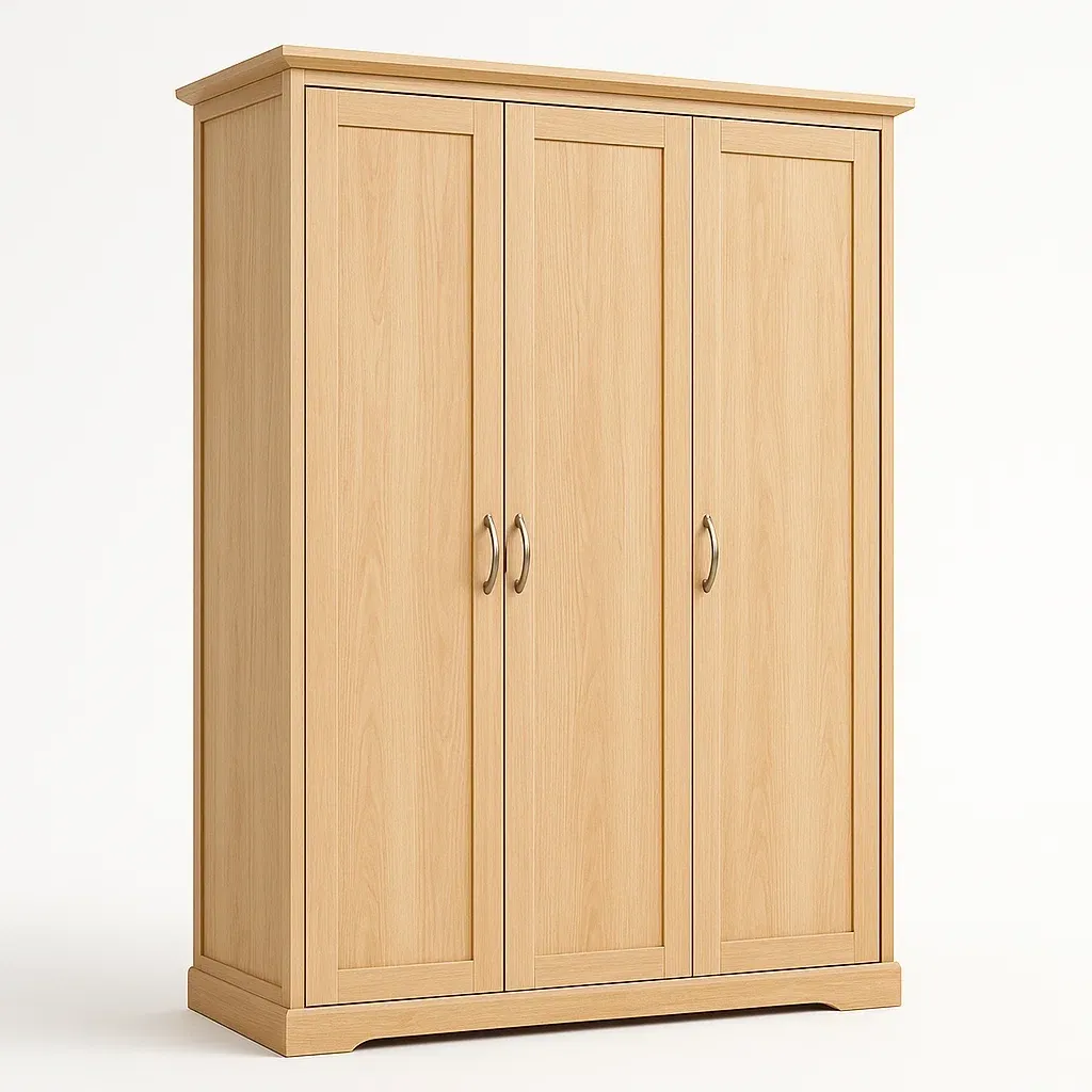Armadio guardaroba a tre ante in legno chiaro con maniglie in metallo-CASALIQ