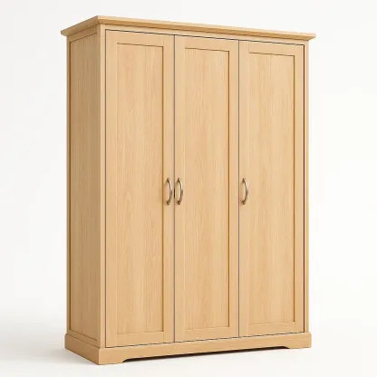 Armadio guardaroba a tre ante in legno chiaro con maniglie in metallo-CASALIQ