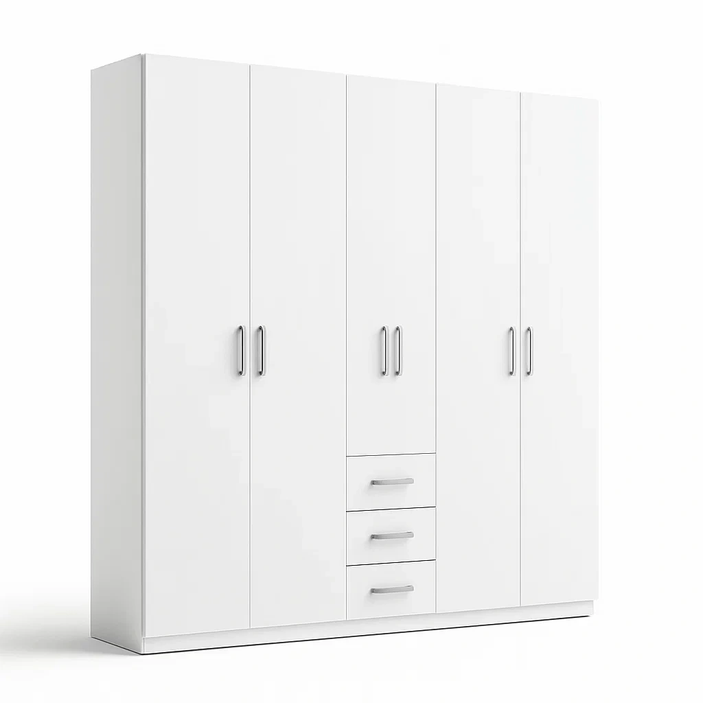 Armadio in legno composito bianco con maniglie in metallo-CASALIQ