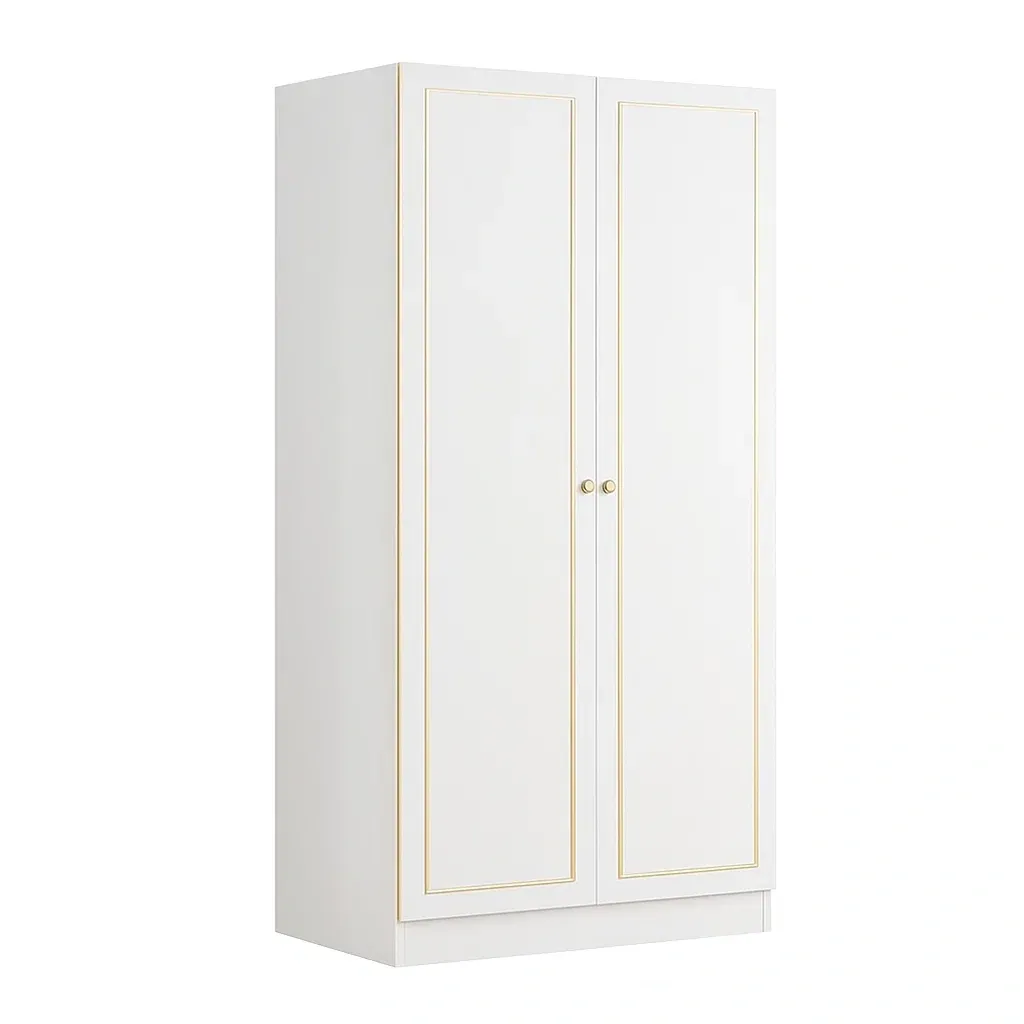 Armadio a due ante in mdf bianco e dettagli dorati-CASALIQ
