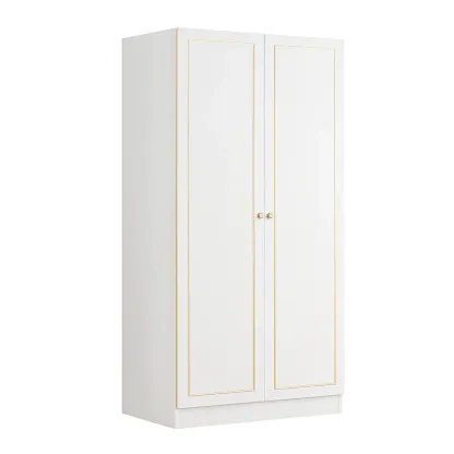 Armadio a due ante in mdf bianco e dettagli dorati-CASALIQ