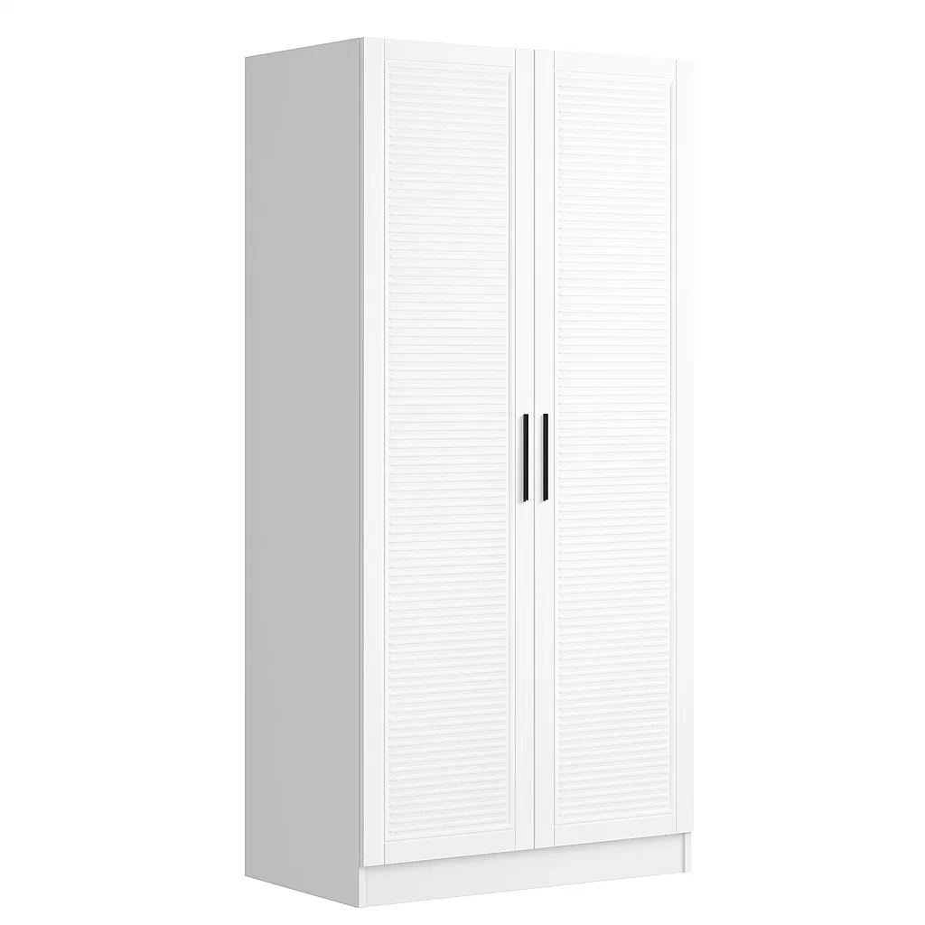 Armadio in mdf bianco con 2 ante 185x80x52 cm-CASALIQ