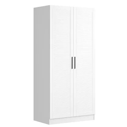 Armadio in mdf bianco con 2 ante 185x80x52 cm-CASALIQ