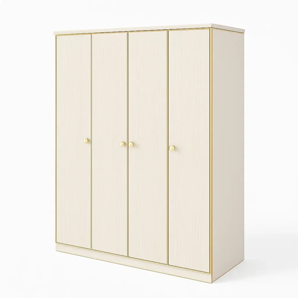 Armadio a 4 ante in legno laminato crema con maniglie dorate-CASALIQ