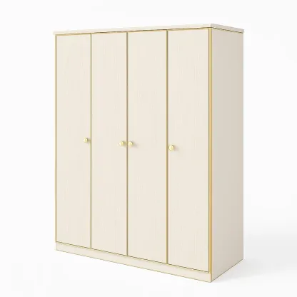 Armadio a 4 ante in legno laminato crema con maniglie dorate-CASALIQ