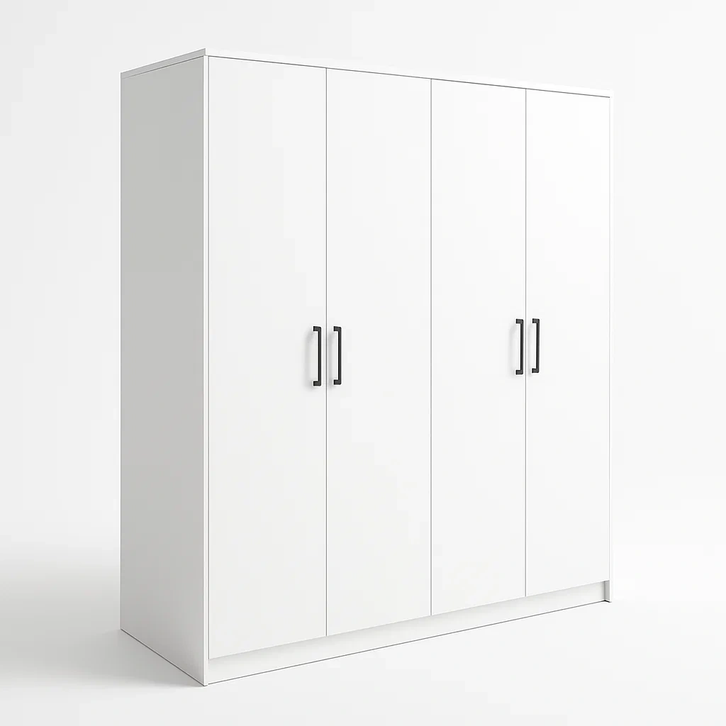 Armadio a quattro ante in mdf bianco con maniglie in metallo-CASALIQ