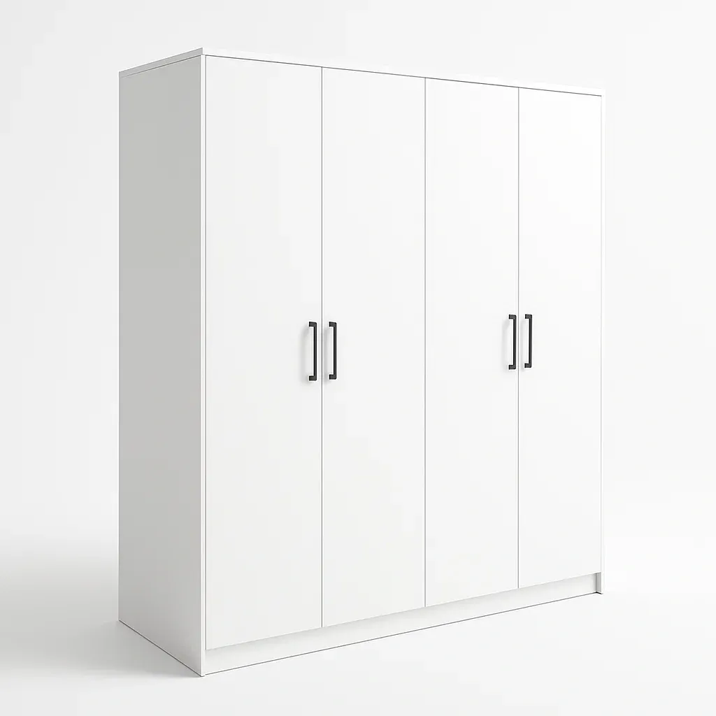 Armadio a quattro ante in mdf bianco con maniglie in metallo-CASALIQ