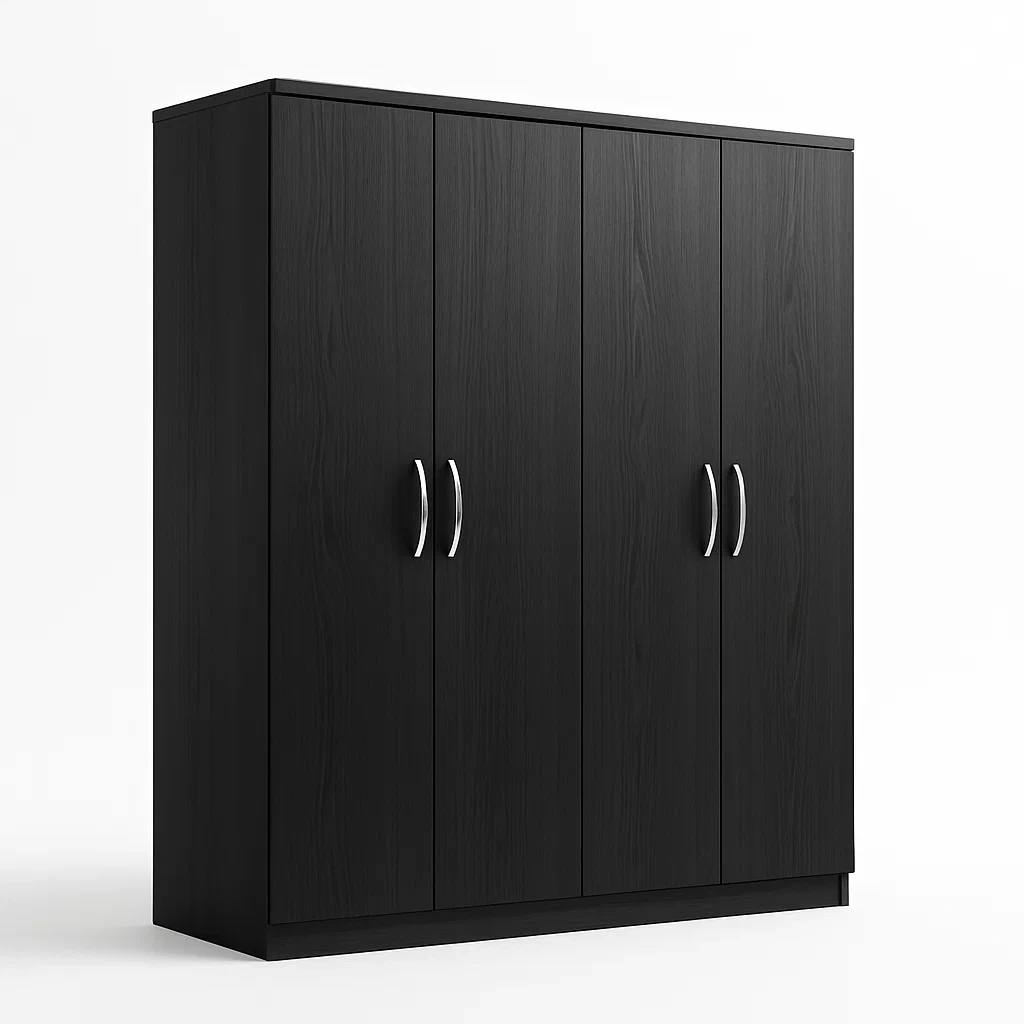 Armadio a quattro ante in legno composito nero-CASALIQ