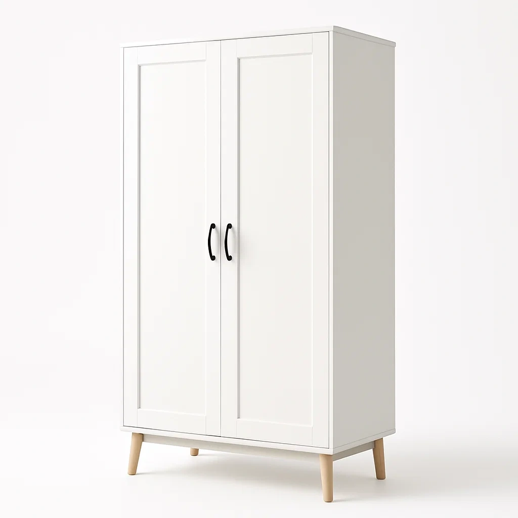 Armadio a due ante in mdf e faggio bianco 180x90x40 cm-CASALIQ