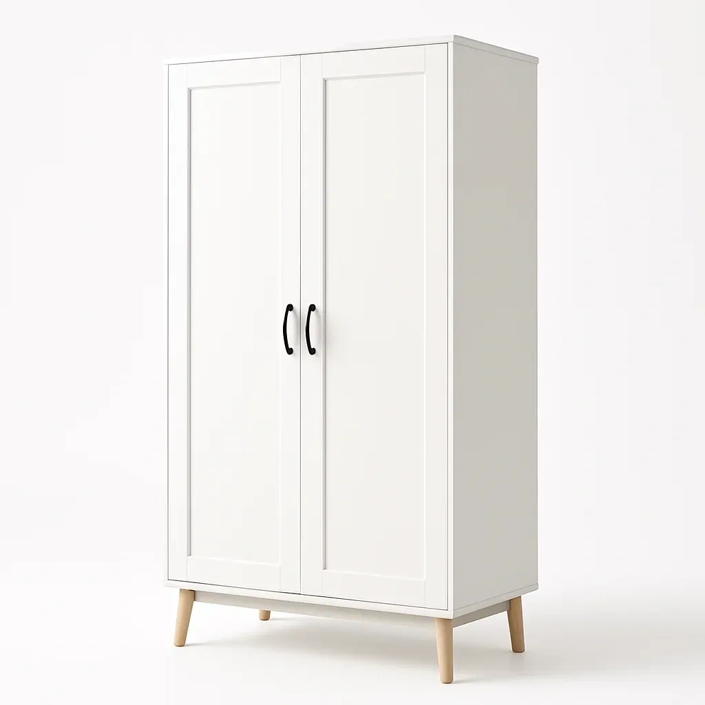 Armadio a due ante in mdf e faggio bianco 180x90x40 cm-CASALIQ