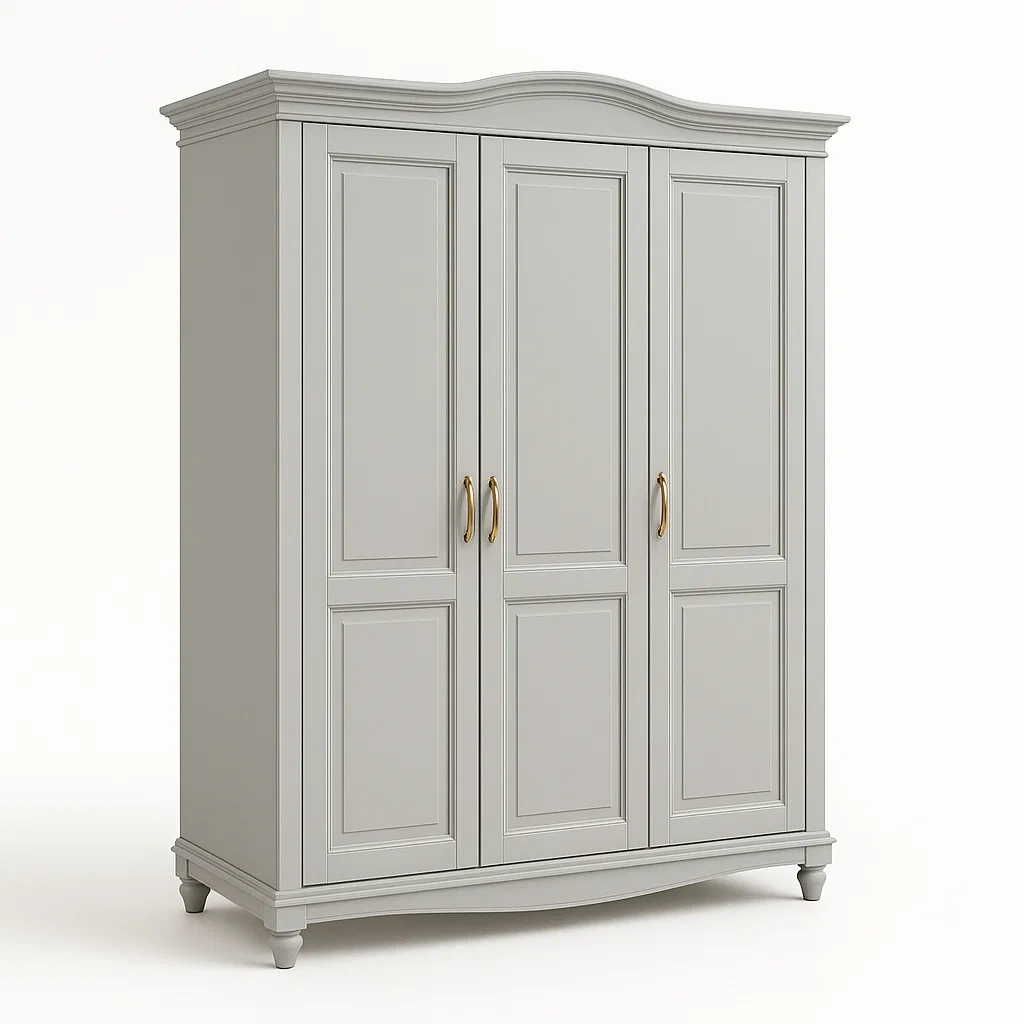 Armadio a tre ante in legno grigio con maniglie in metallo-CASALIQ