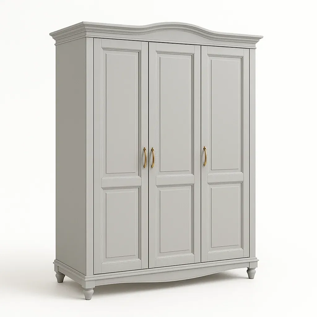 Armadio a tre ante in legno grigio con maniglie in metallo-CASALIQ