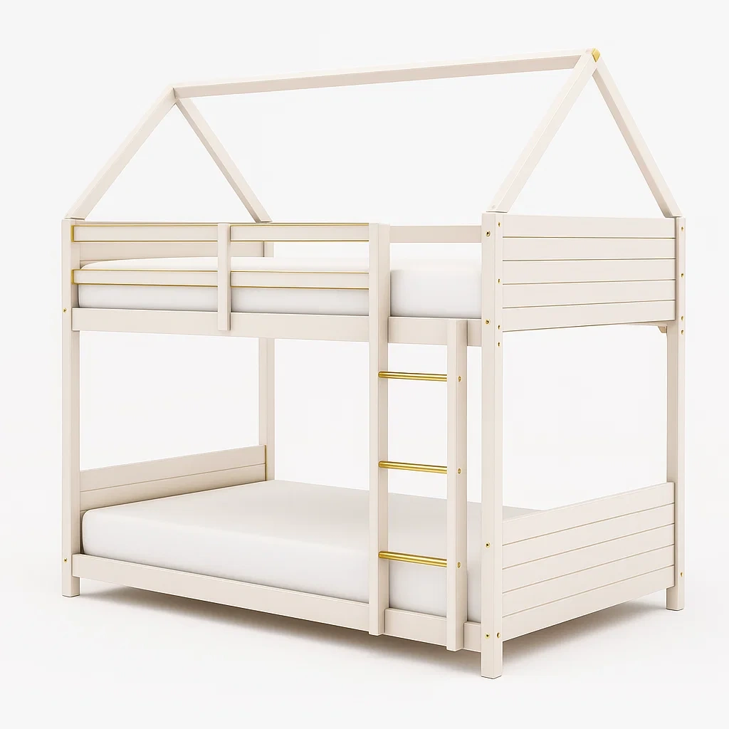 Letto a castello per bambini in legno di pino bianco-CASALIQ