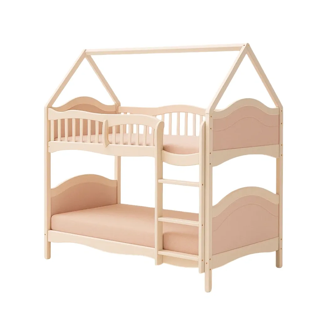Letto a castello per bambini forma casetta in legno 200cm x 100cm x 180cm beige-CASALIQ