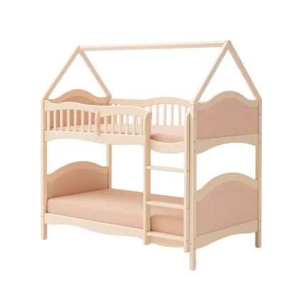 Letto a castello per bambini forma casetta in legno 200cm x 100cm x 180cm beige-CASALIQ