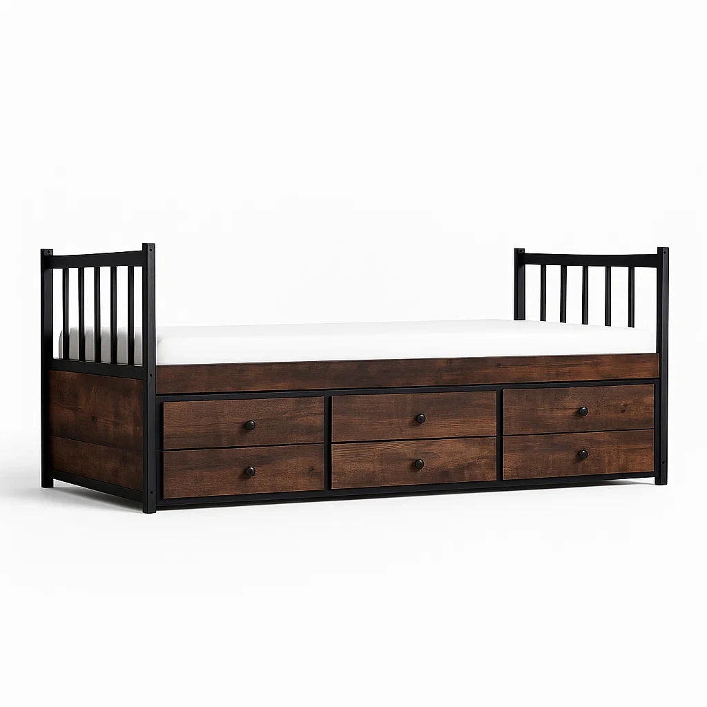 Letto contenitore singolo in legno e metallo 200x90 cm-CASALIQ