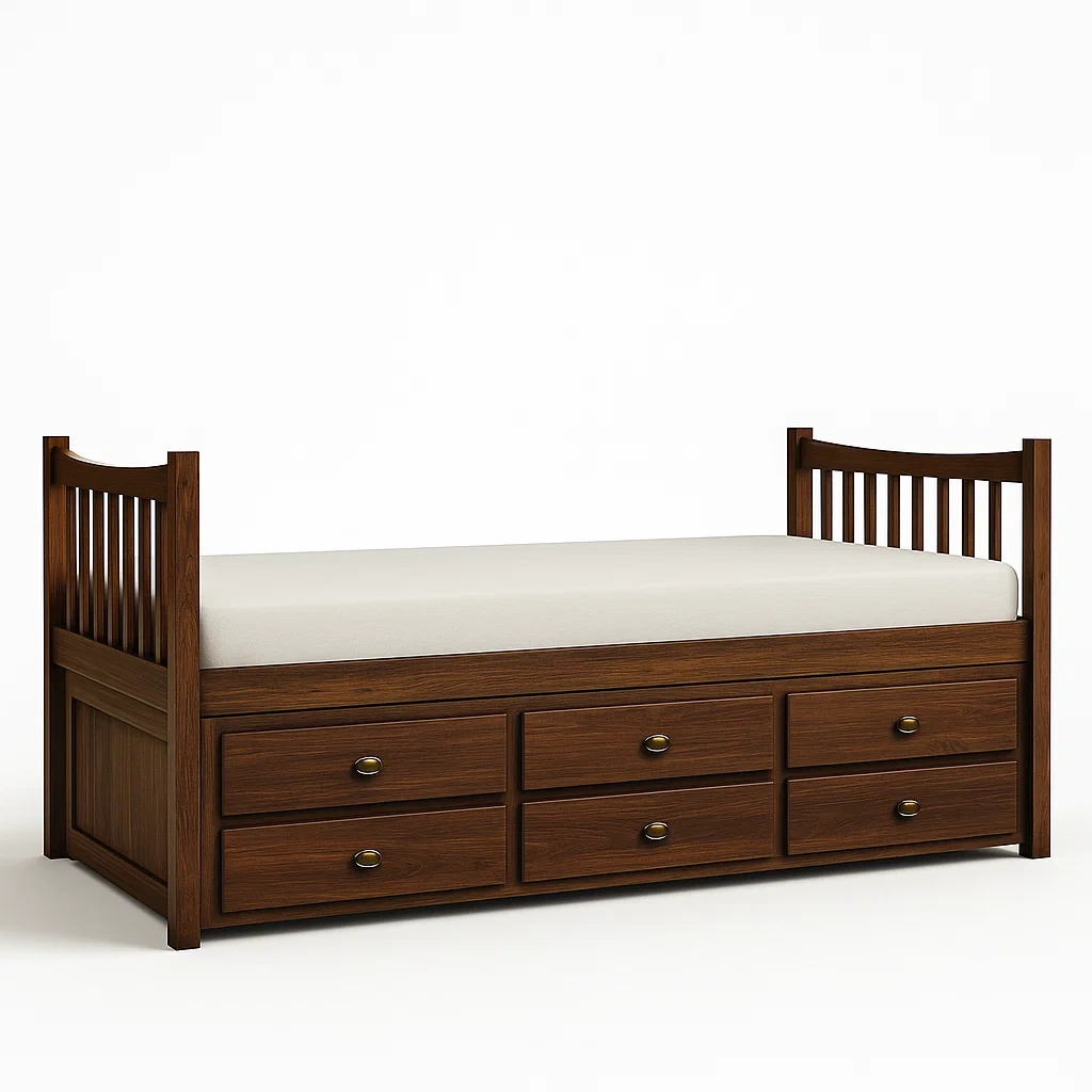 Letto contenitore con cassetti in legno massello di quercia-CASALIQ