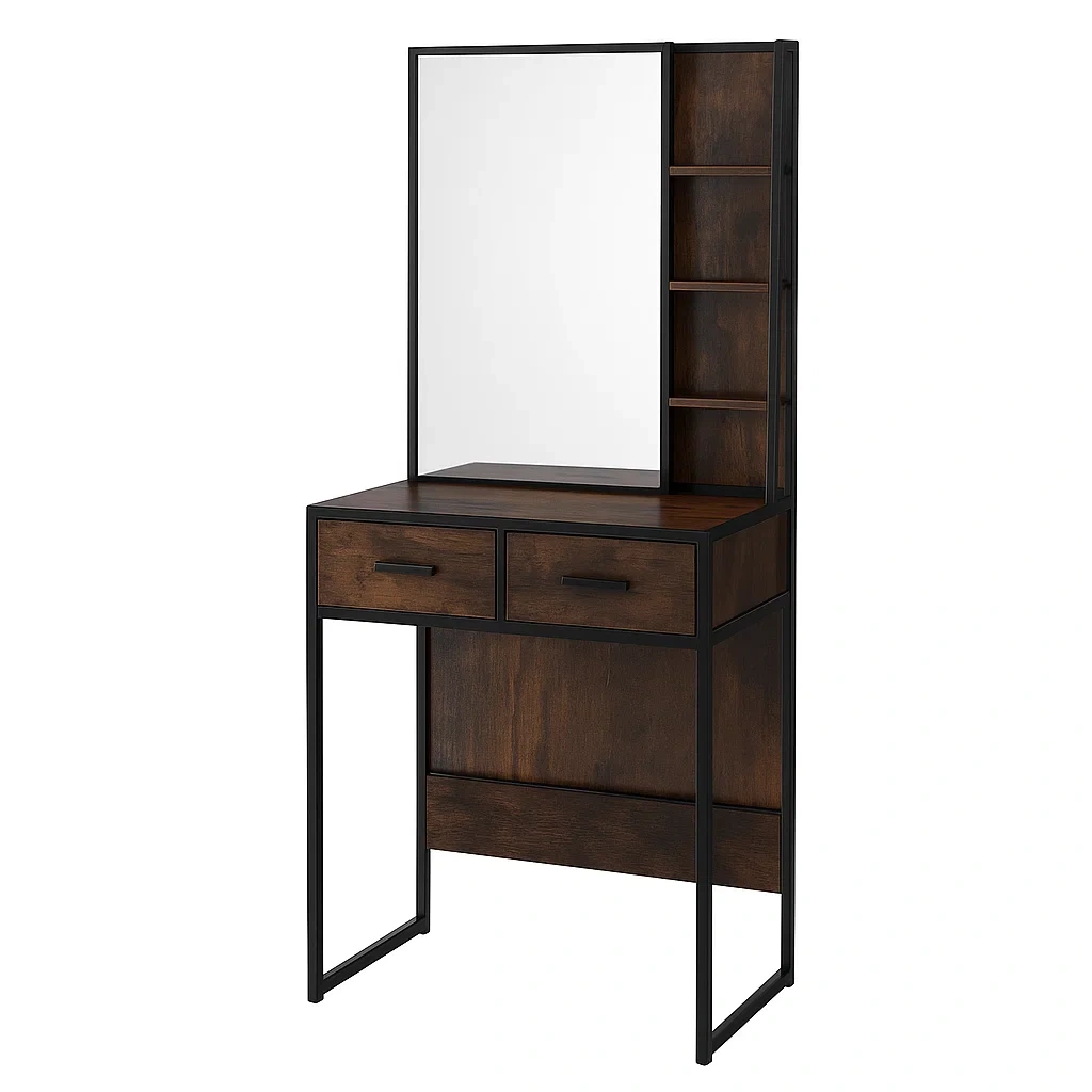 Toeletta in legno massello con specchio e ripiani-CASALIQ