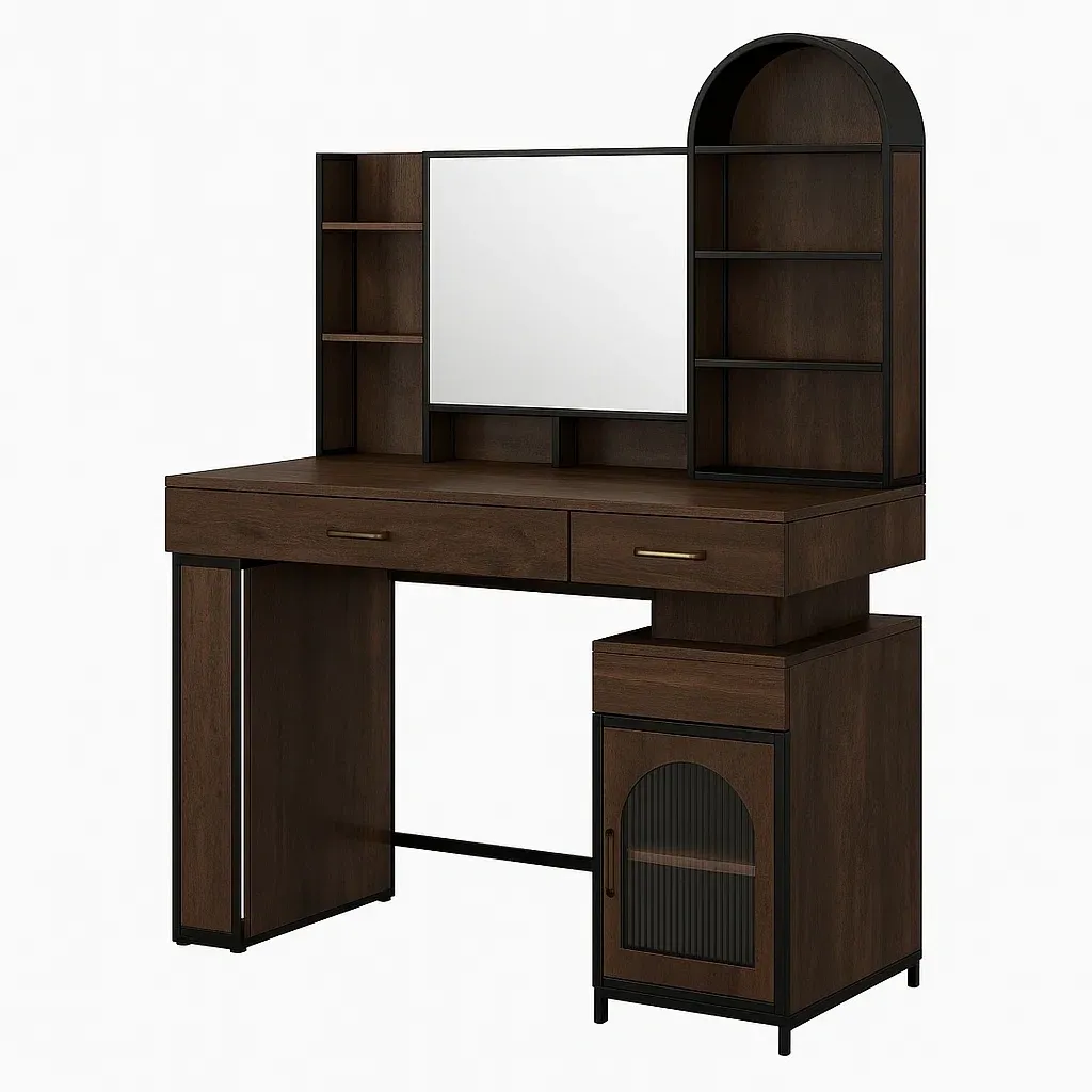 Toeletta in legno e metallo con specchio e ripiani-CASALIQ