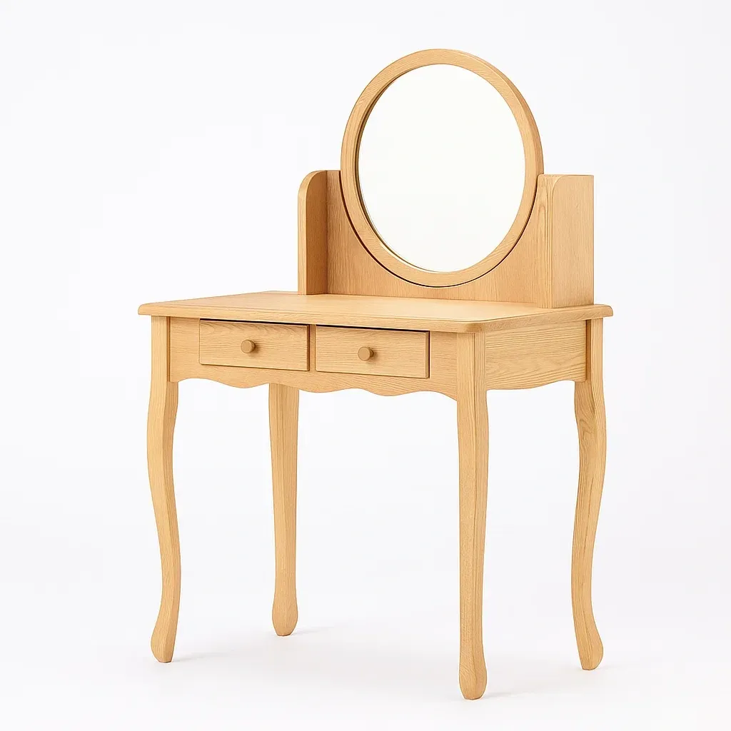 Toeletta in legno con specchio ovale e cassetti-CASALIQ