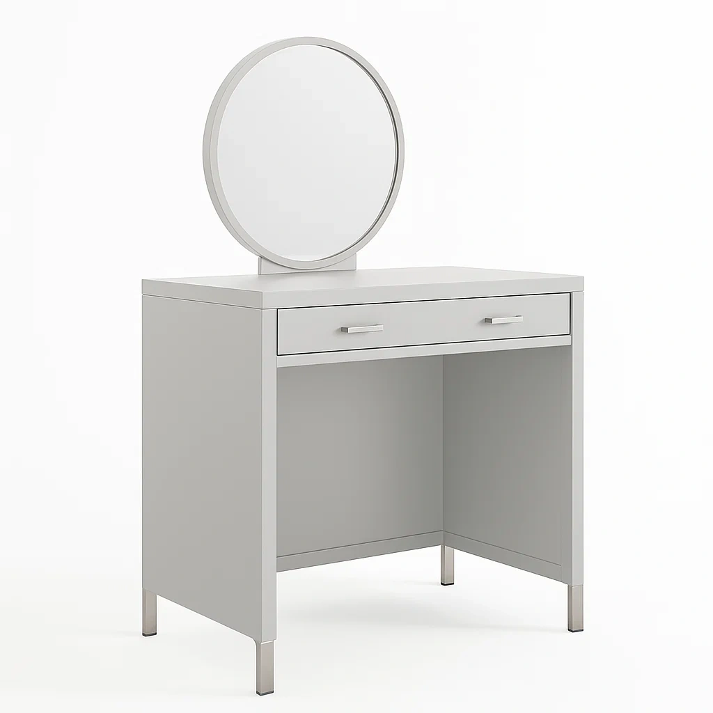 Toeletta con specchio rotondo in mdf e metallo-CASALIQ