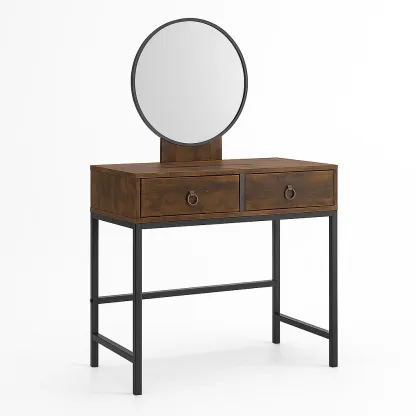 Toeletta in legno con specchio rotondo e gambe in metallo-CASALIQ