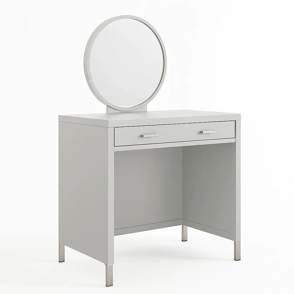 Toeletta con specchio rotondo in mdf e metallo-CASALIQ