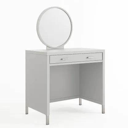 Toeletta con specchio rotondo in mdf e metallo-CASALIQ