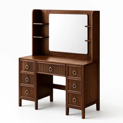 Toeletta in legno con specchio e 7 cassetti marrone-CASALIQ